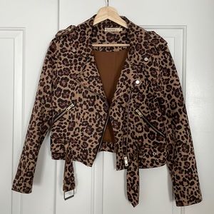 Leopard Print Suede Leather Jacket